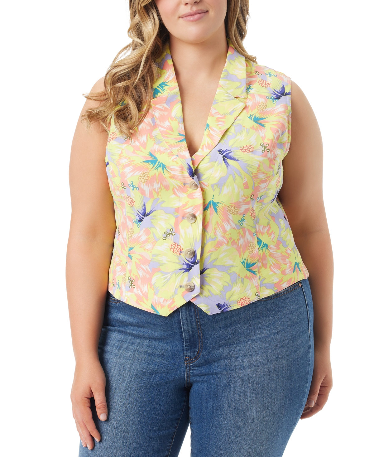 Shop Jessica Simpson Trendy Plus Size Embla Floral Tie-back Vest In Almost Apricot
