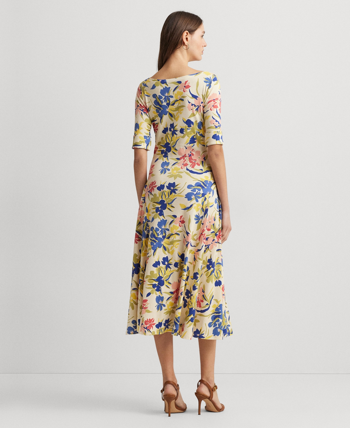 Shop Lauren Ralph Lauren Women's Floral Stretch Cotton Midi Dress In Cream Multii