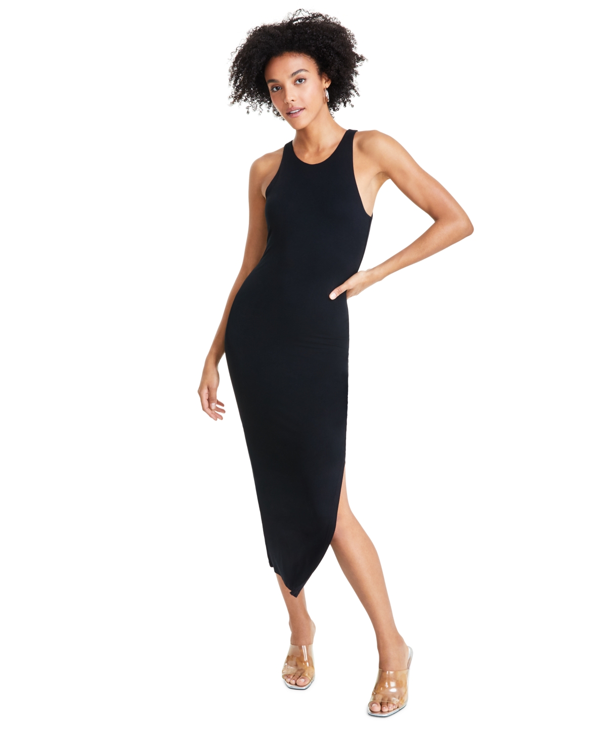 Shop Bar Iii Women's Smooth Side-slit Bodycon Midi Dress, Created For Macy's In Deep Black