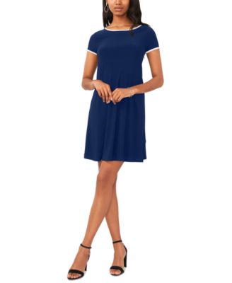MSK - Women's Contrast-Piping Round-Neck Swing Dress