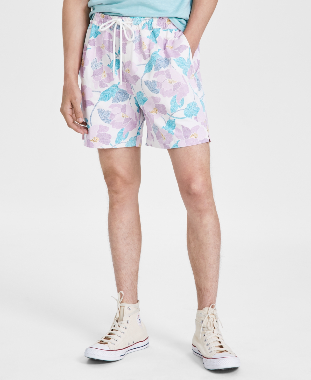 Men's Leaf-Print Shorts, Created for Macy's - Floral White