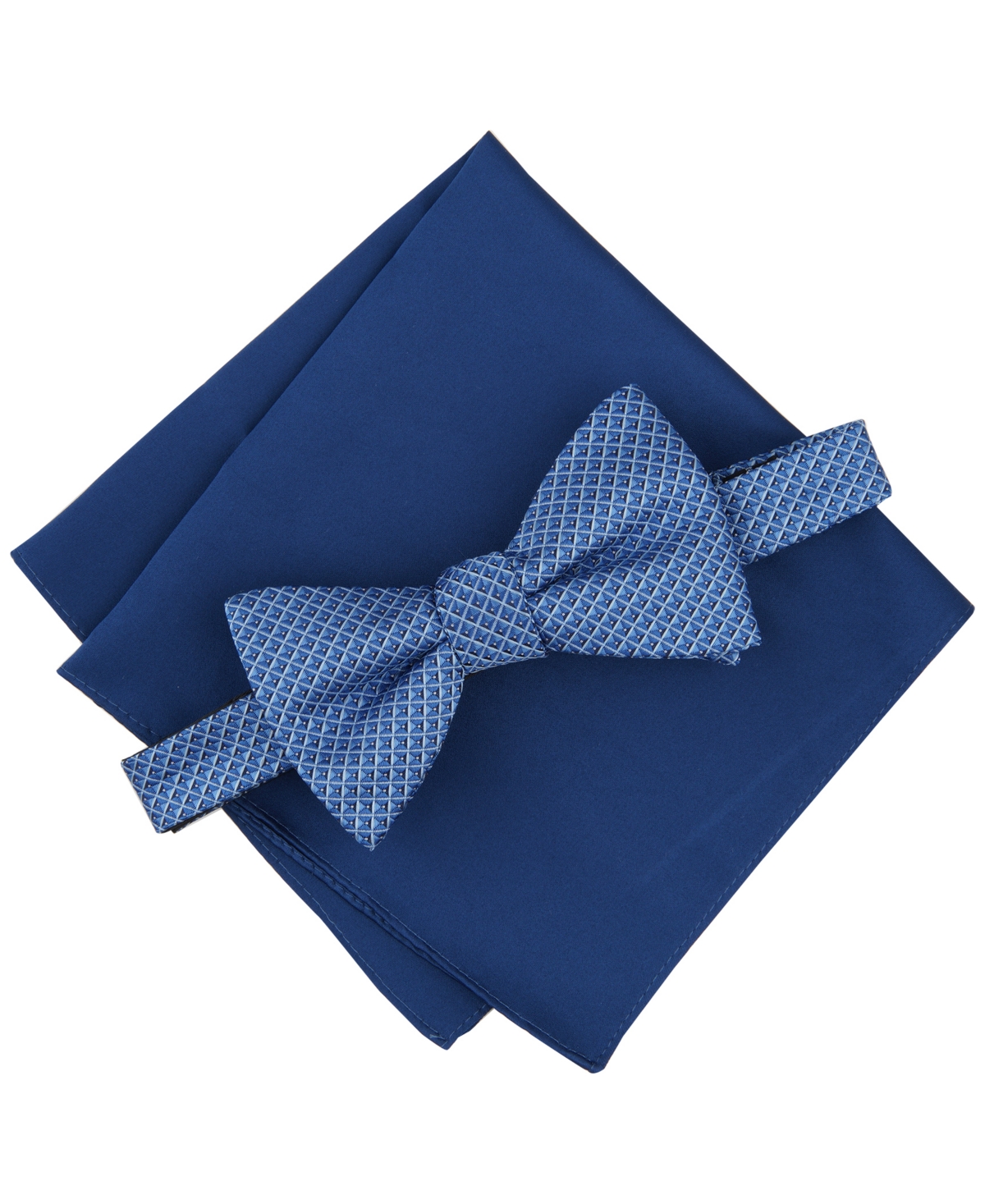 Shop Alfani Men's Galway Mini-chevron Bow Tie & Solid Pocket Square Set, Created For Macy's In Blue