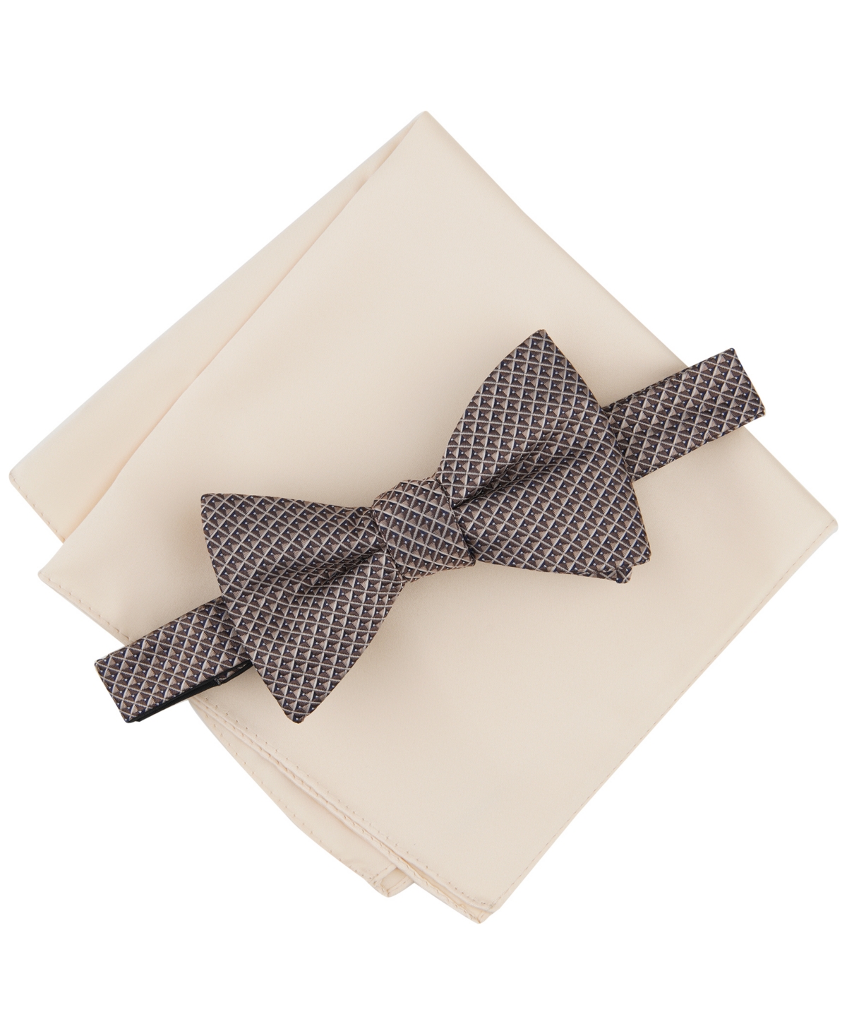 Shop Alfani Men's Galway Mini-chevron Bow Tie & Solid Pocket Square Set, Created For Macy's In Taupe