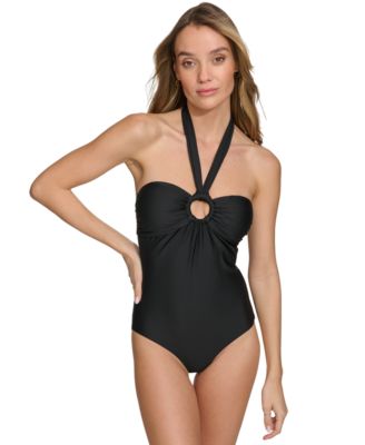 DKNY - Women's O-Ring One-Piece Bandeau-Neck Swimsuit