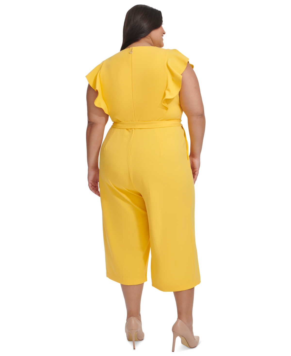 Shop Tommy Hilfiger Plus Size Flutter-sleeve Cropped Jumpsuit In Daffodil
