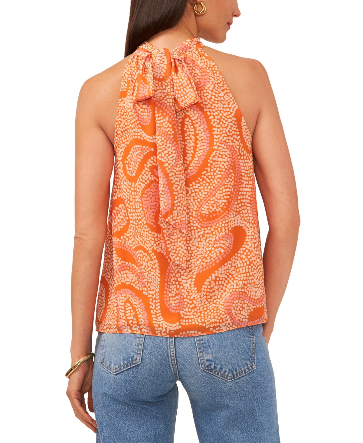 Shop 1.state Women's Sleeveless Tie-back Halter Printed Top In Russet Orange