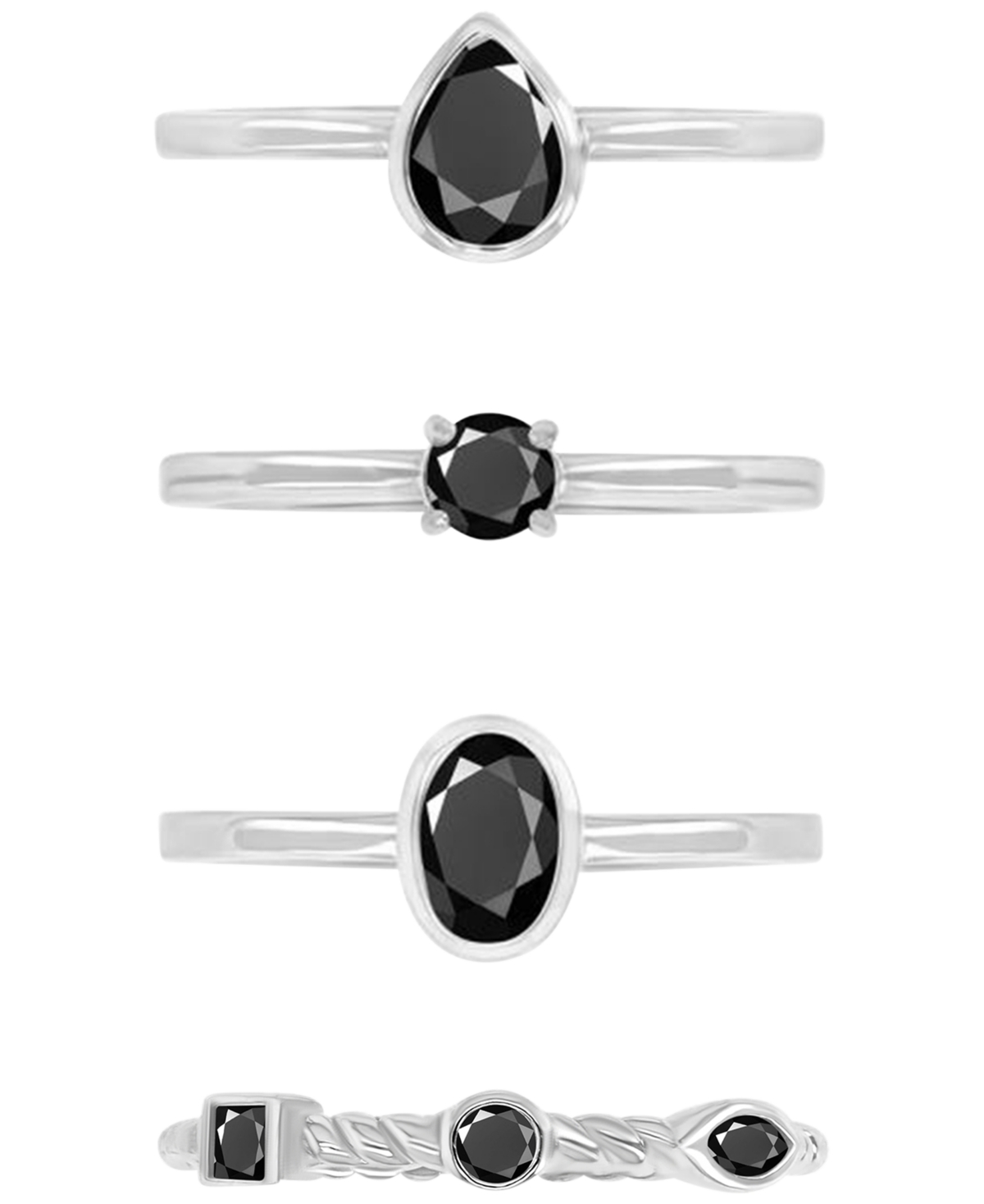 4-Pc. Set Black Spinel Stack Rings (2-1/20 ct. t.w.) in Sterling Silver - Black Spinel