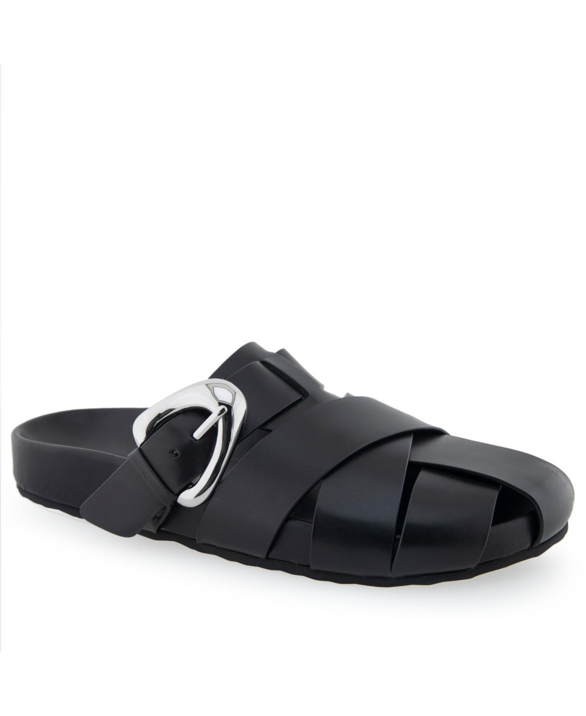 Shop Aerosoles Women's Liberty Slip-on Sandals In Black Leather