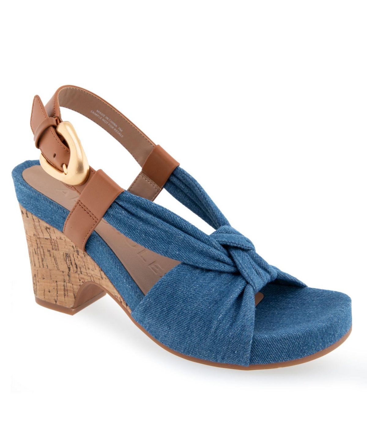 Shop Aerosoles Women's Miki Open Toe Buckle Wedge Sandals In Medium Blue Denim
