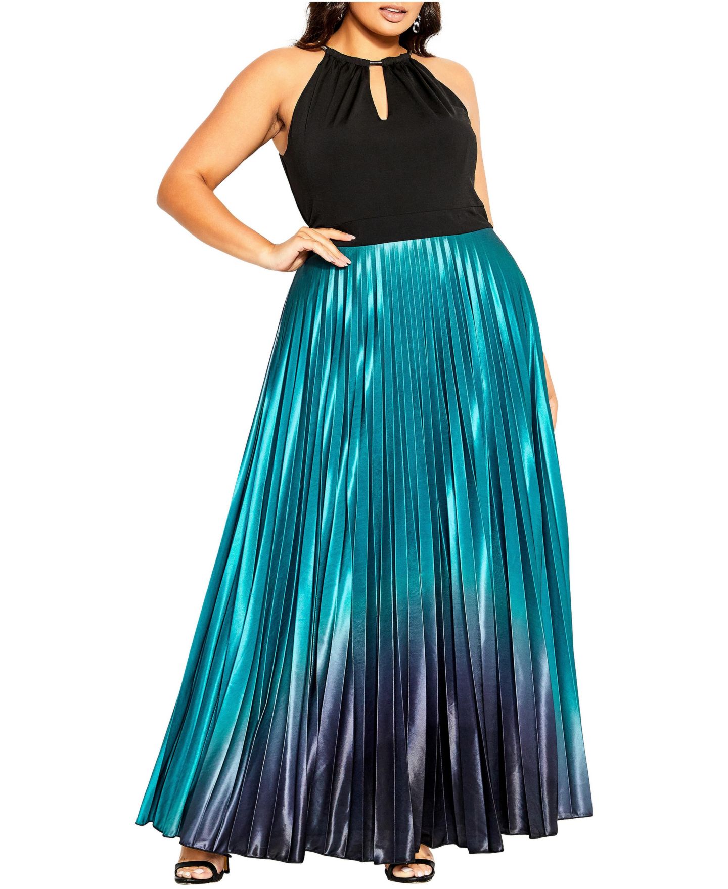 Женское платье CITY CHIC Pleated Ombre Maxi, цвет: Чёрный — фото 1