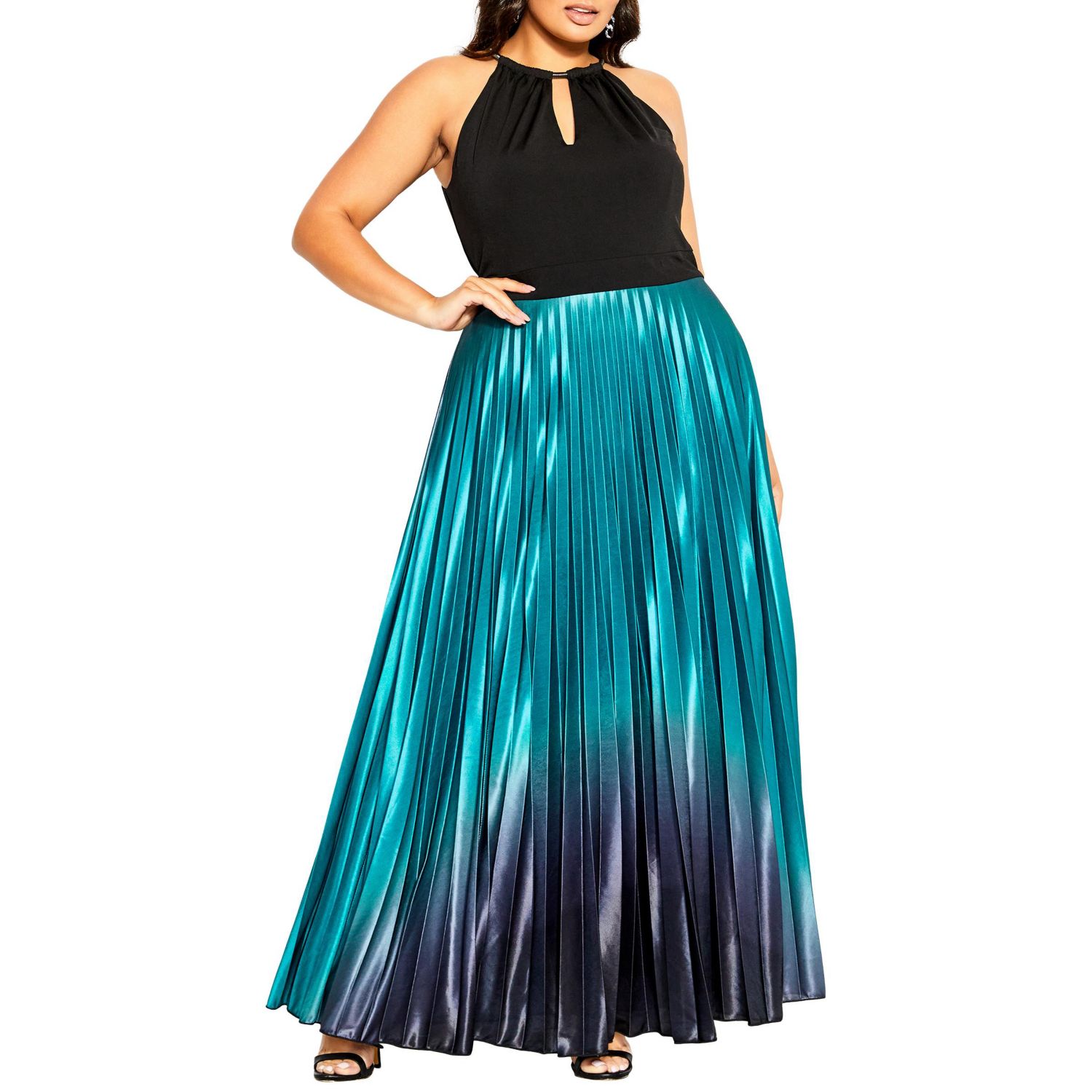Women's Pleated Ombre Maxi Dress