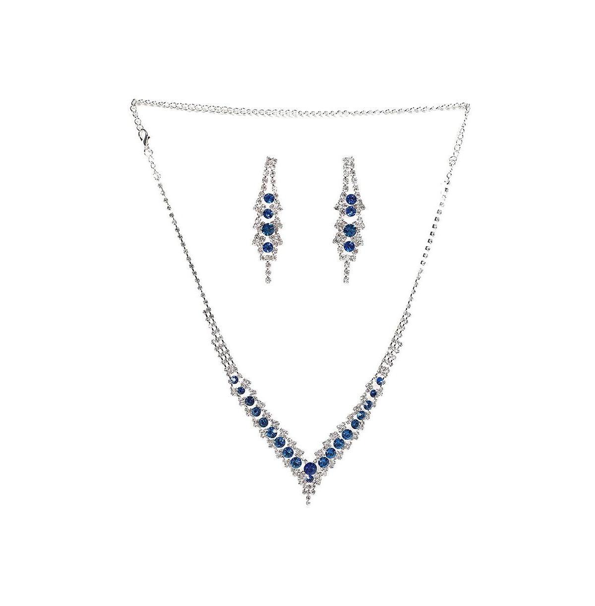 Women's Blue Embellished Stone Necklace And Earrings (Set Of 2) - Blue