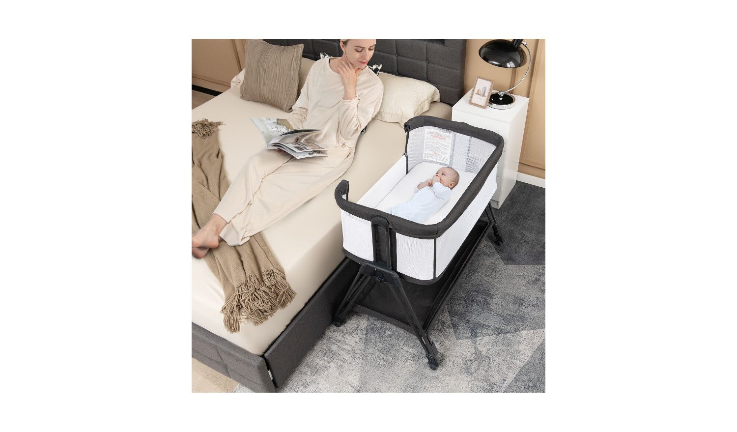 Portable Baby Bassinet Bedside Sleeper with 7 Height Adjustments