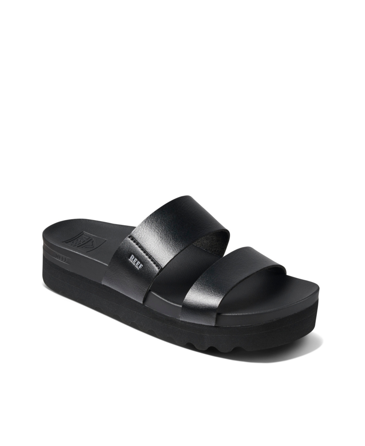 Reef Women's Cushion Vista Hi Slip-On Platform Slide Sandals - Black