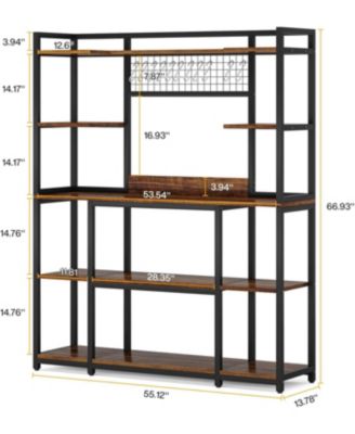 Large Bakers Rack, 55&amp;#x22; Wide Kitchen Hutch Cabinet Microwave Stand with 11 Hooks 5-Tier Baker s Rack Kitchen Storage Shelf Rack with Hutch
