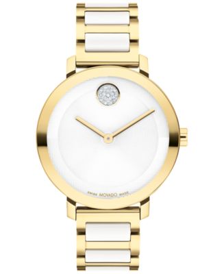 Movado Women's Swiss Bold Evolution 2.0 White Ceramic & Gold Ion