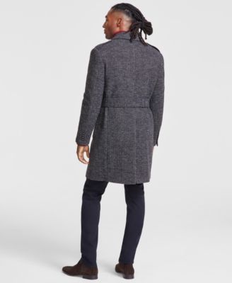 Men's Classic-Fit Birdseye Grey Overcoat