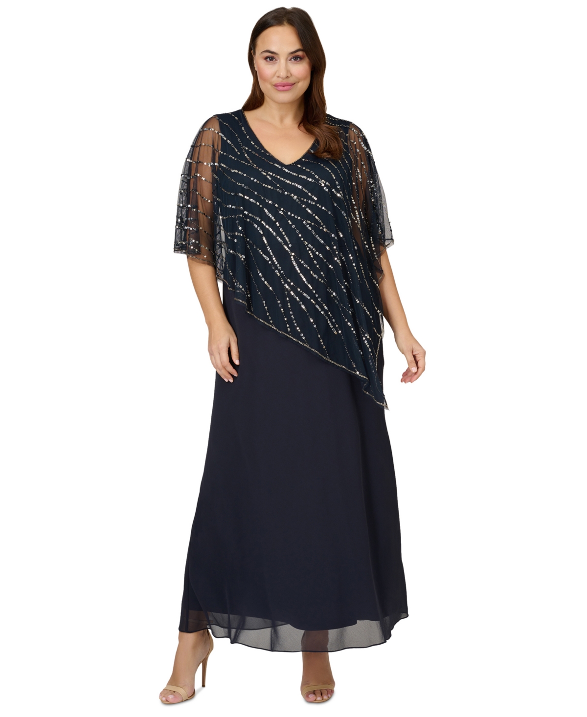 Plus Size Beaded Popover Gown - Midnight