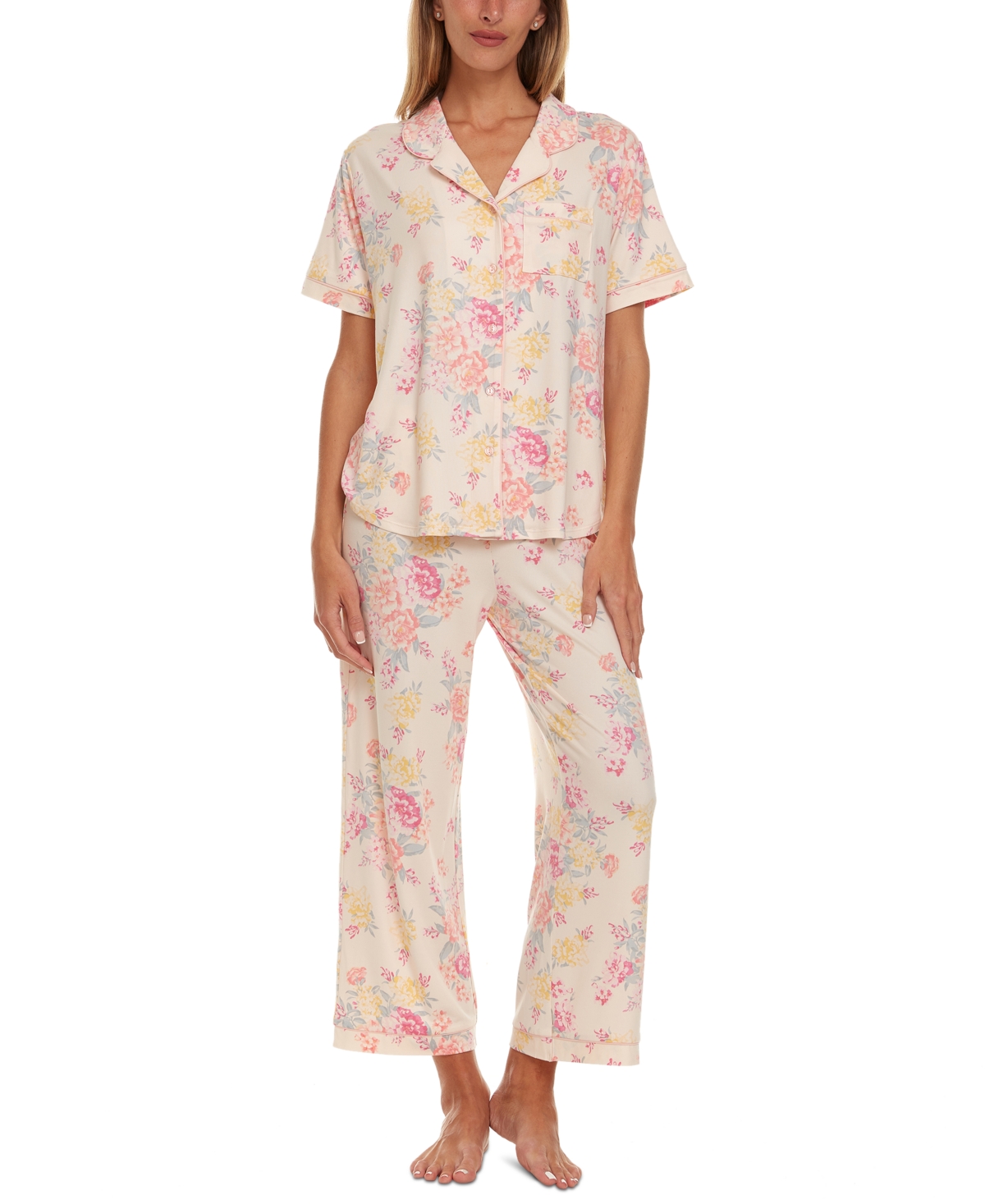 Shop Flora By Flora Nikrooz Women's Annie 2-pc. Pajamas Set In Beige