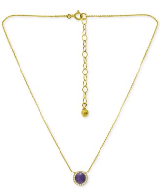 Amethyst/Gold & Cubic Zirconia Halo Pendant Necklace in 18k Gold-Plated Sterling Silver, 16" + 2" extender, Created for Macy's