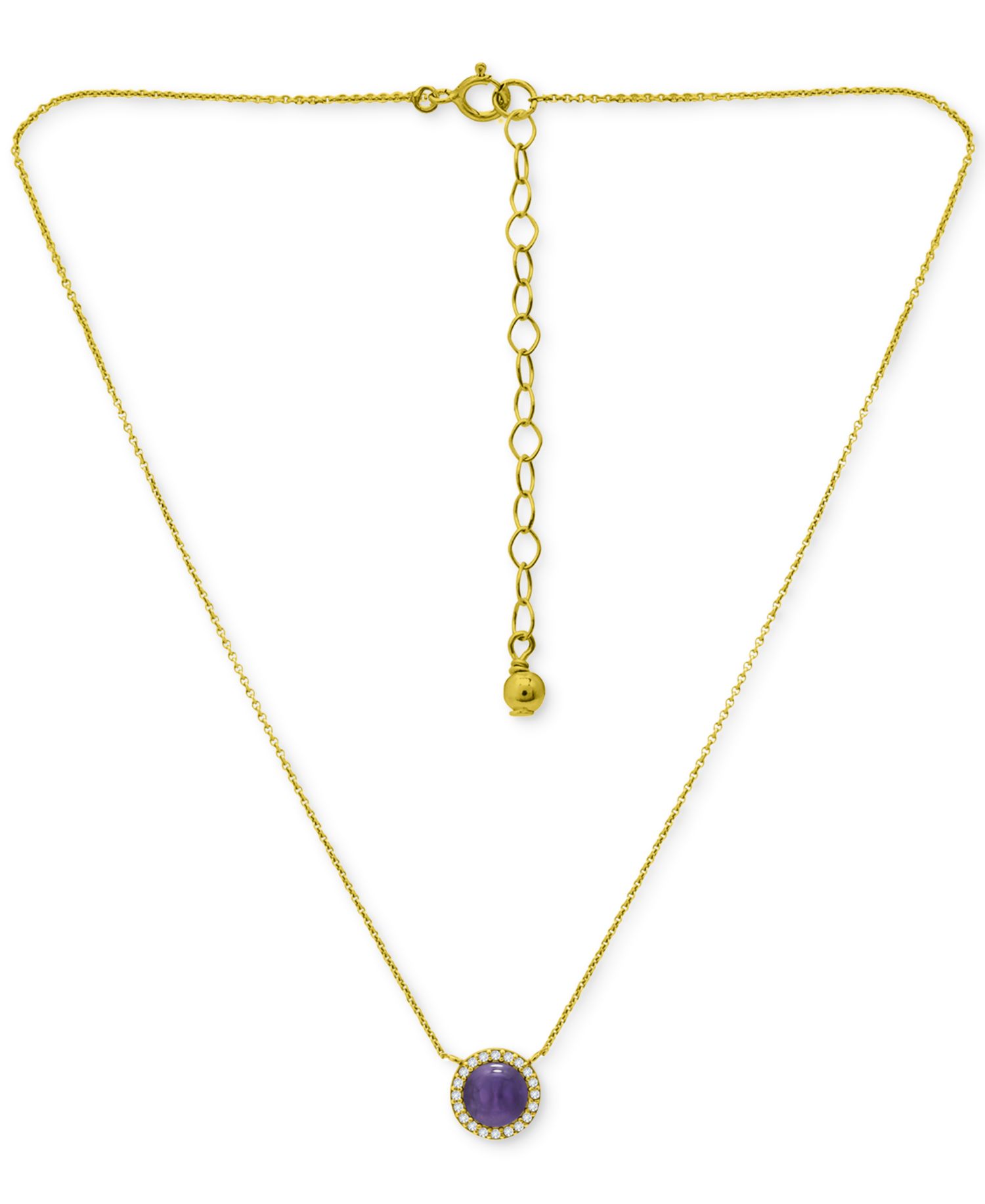 Amethyst/Gold & Cubic Zirconia Halo Pendant Necklace in 18k Gold-Plated Sterling Silver, 16" + 2" extender