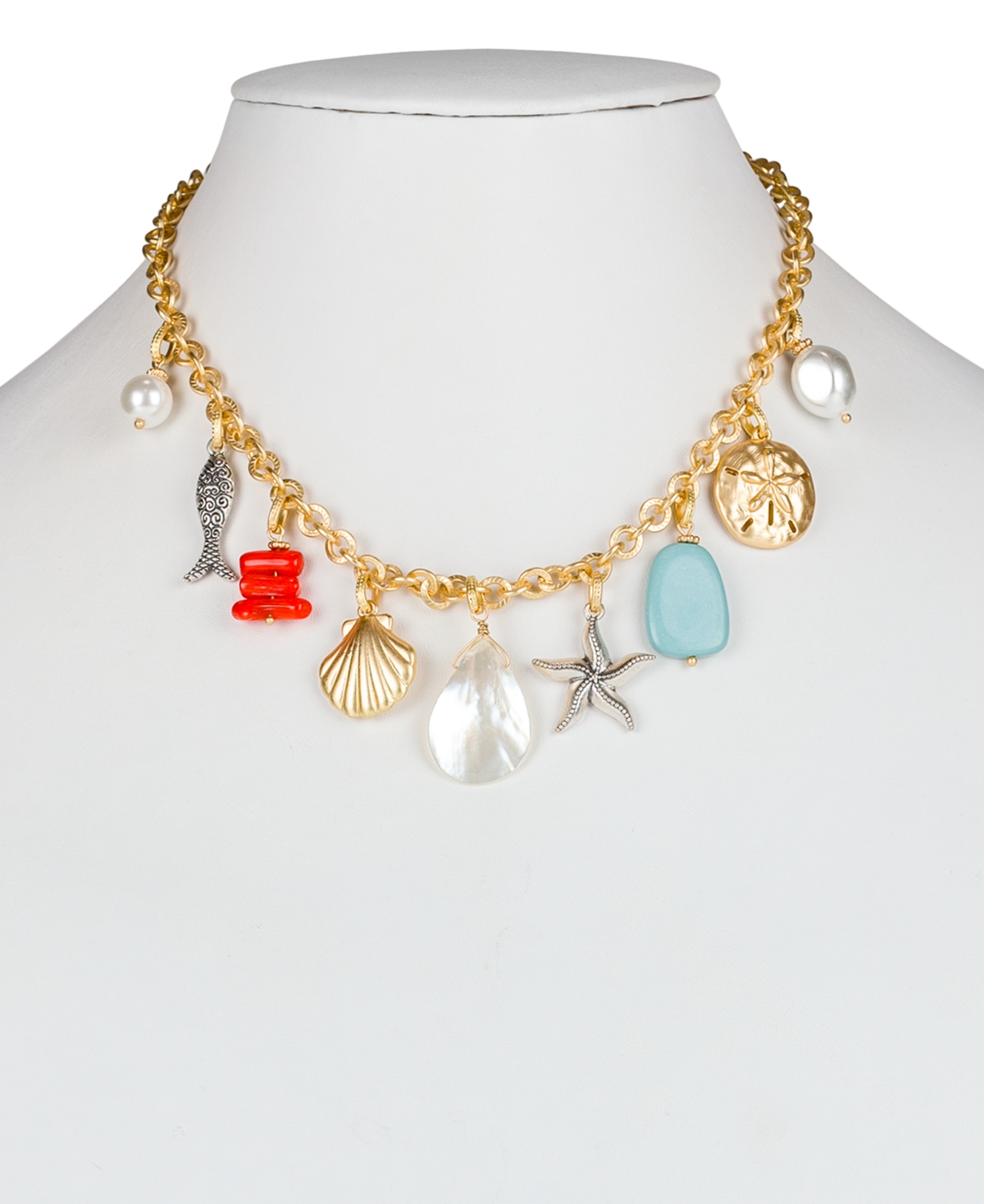 Shop Patricia Nash Gold-tone Mixed Stone Seashore Charm Statement Necklace, 16" + 3" Extender In Egyp Gold