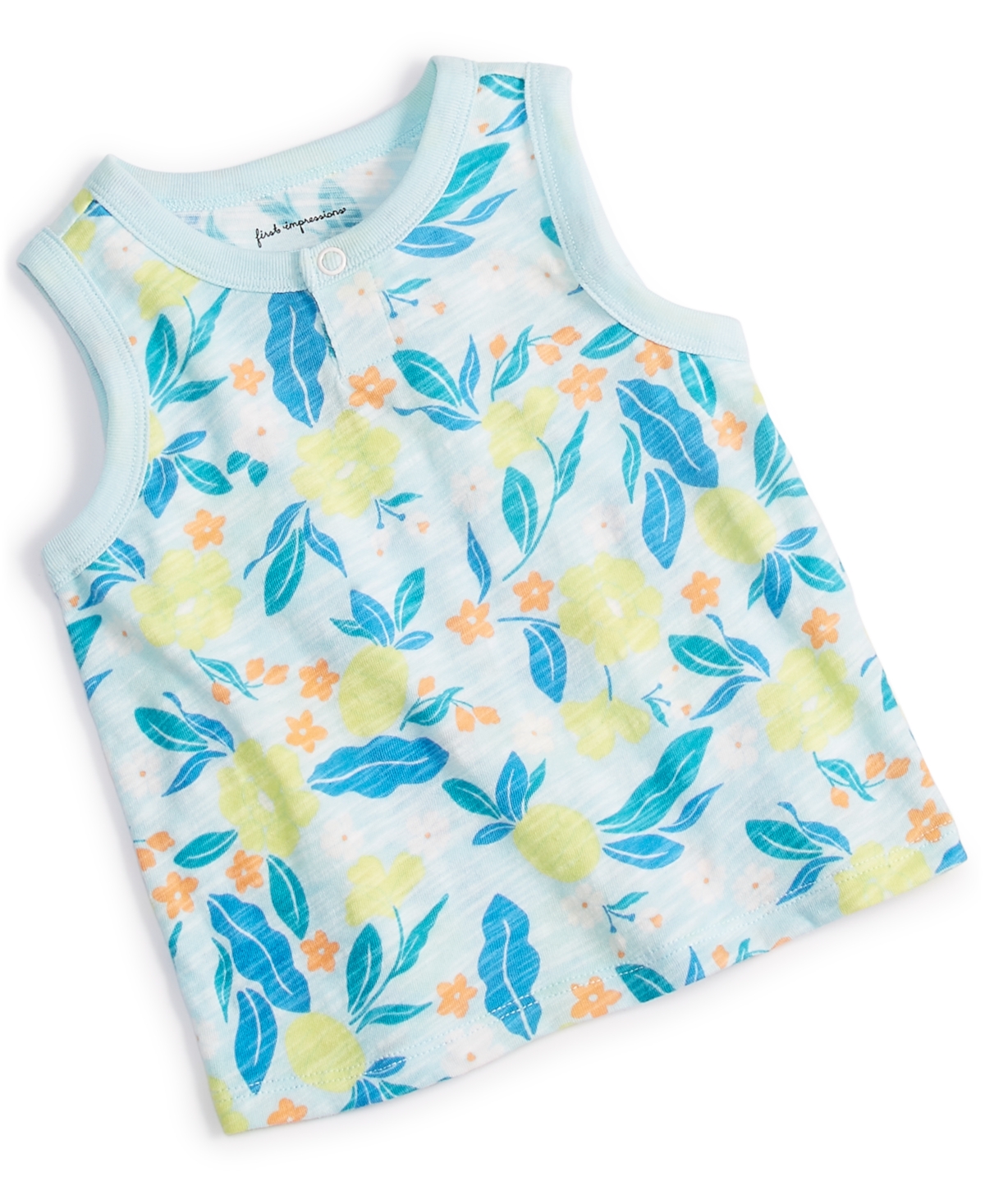 Shop First Impressions Baby Boys Elegant Tropical Floral-print Henley Tank Top, Created For Macy's In Oasis Blue