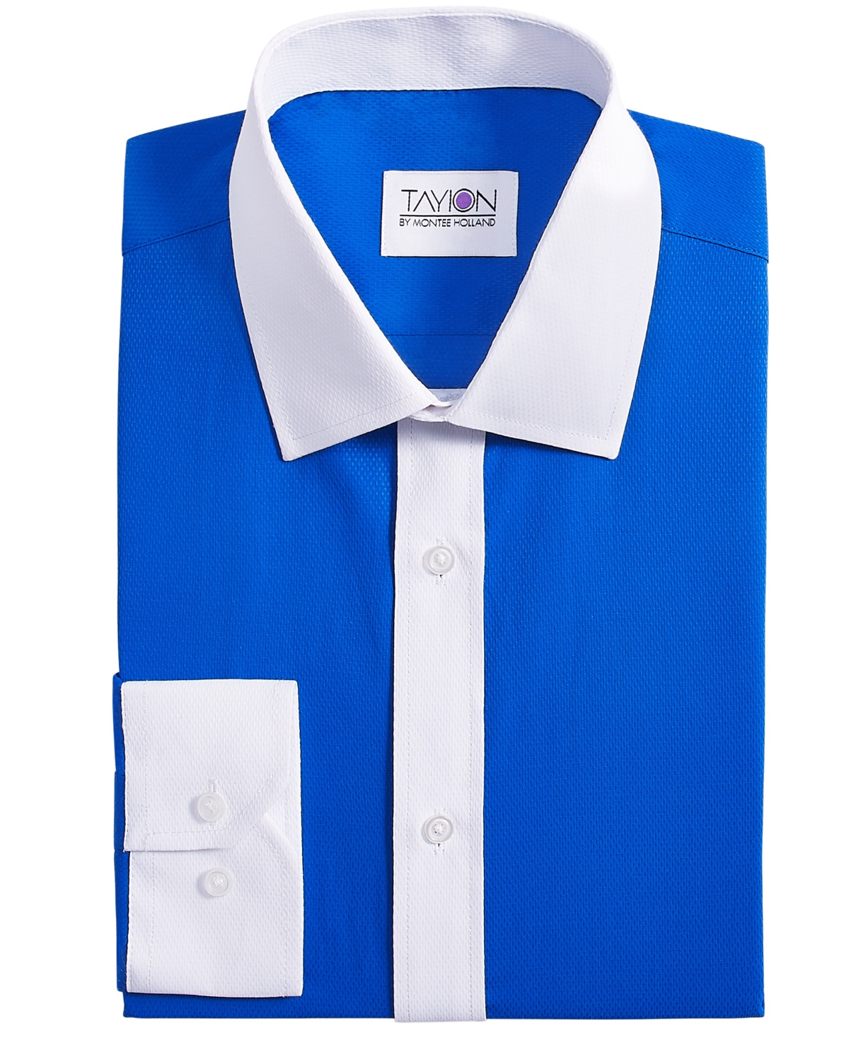 Tayion Collection Men's Slim-Fit White Trim Solid Dress Shirt - Blue And White