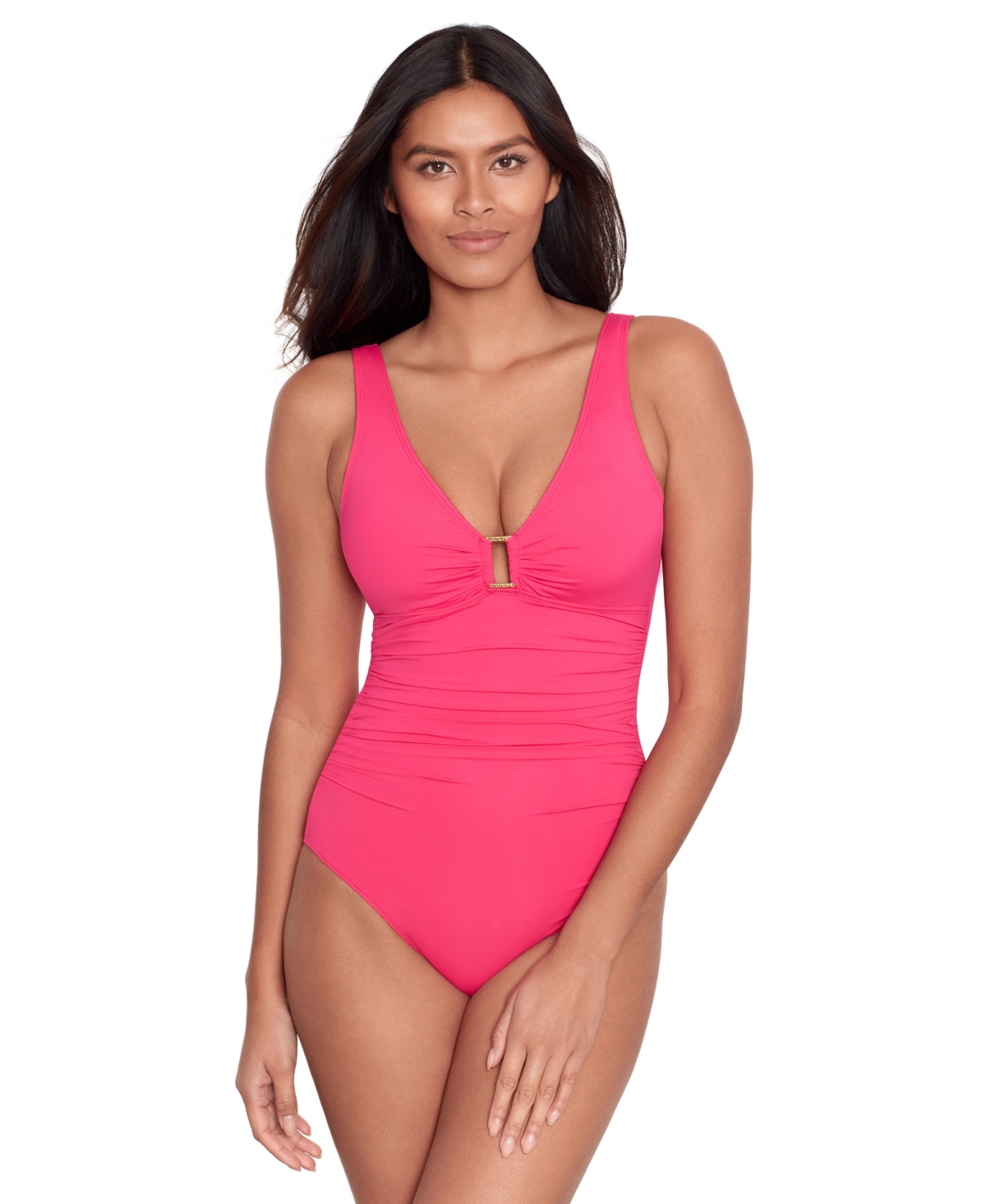 Shop Lauren Ralph Lauren Ralph Lauren Ring Over The Shoulder One Piece Swimsuit In Passionfruit