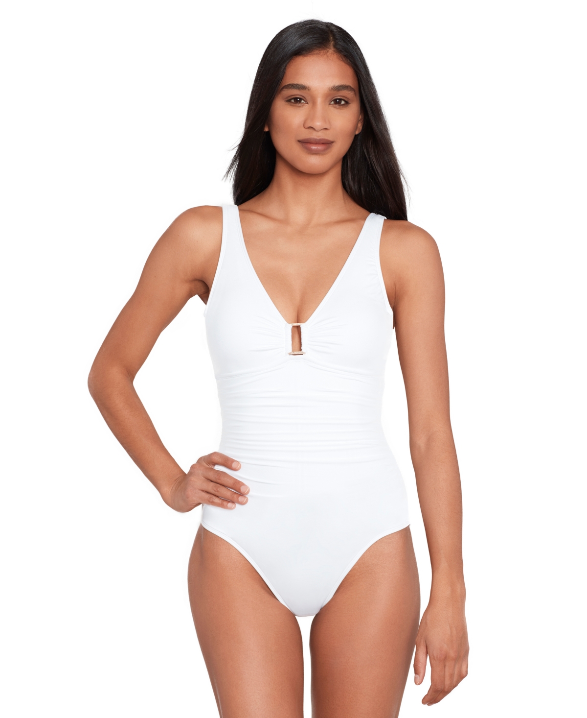 Shop Lauren Ralph Lauren Ralph Lauren Ring Over The Shoulder One Piece Swimsuit In White
