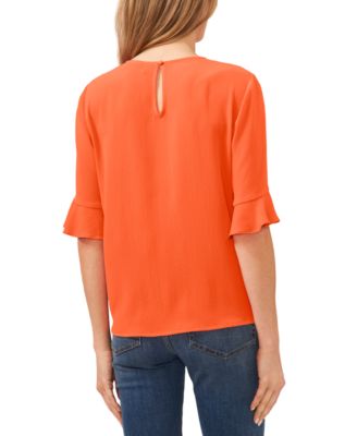 Women's Ruffled-Cuff 3/4-Sleeve Crew Neck Top