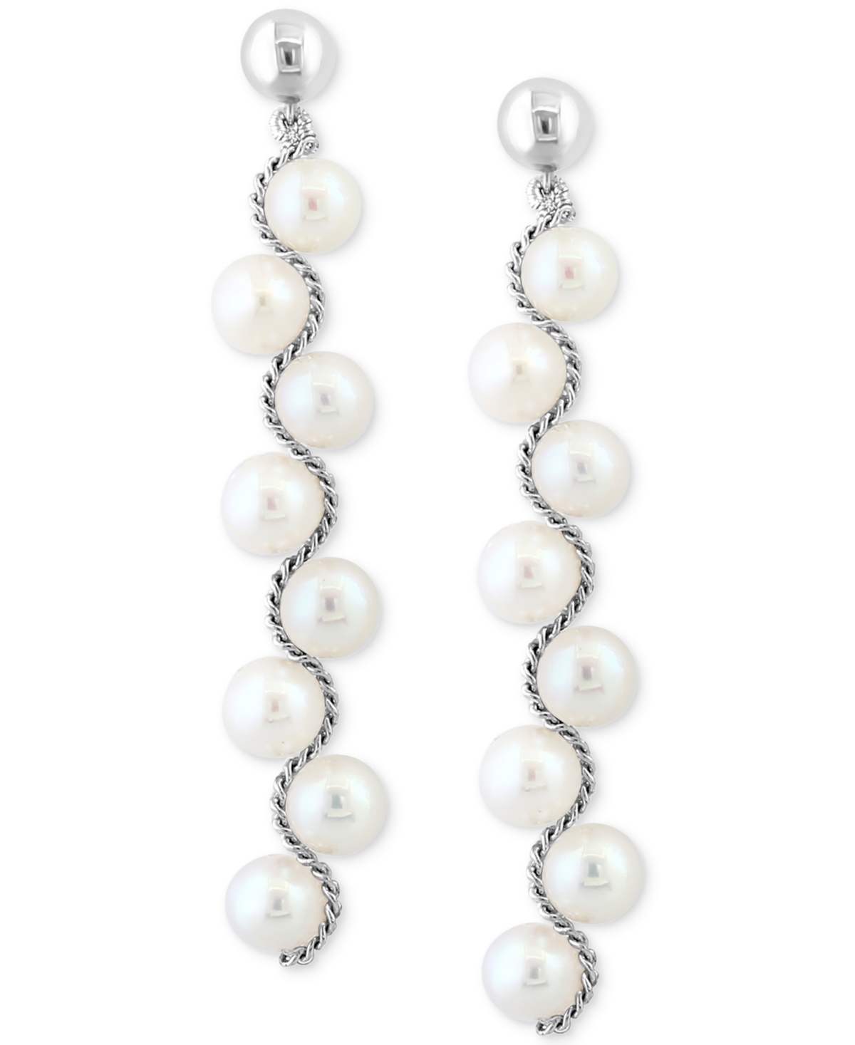 Shop Effy Collection Effy Freshwater Pearl Linear Drop Earrings In Sterling Silver