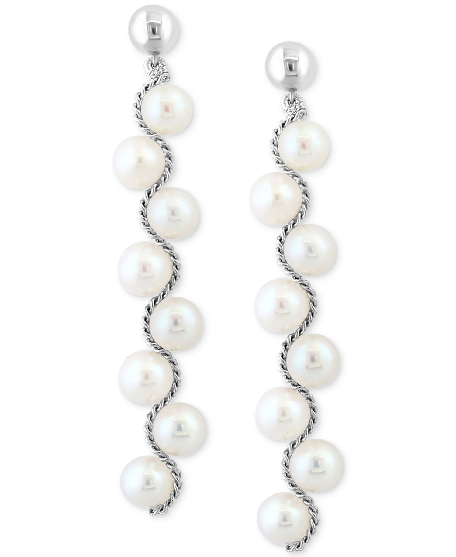 EFFY® Freshwater Pearl Linear Drop Earrings in Sterling Silver