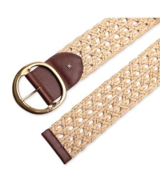Women's Woven Leather Belt with Circular Center Bar Buckle