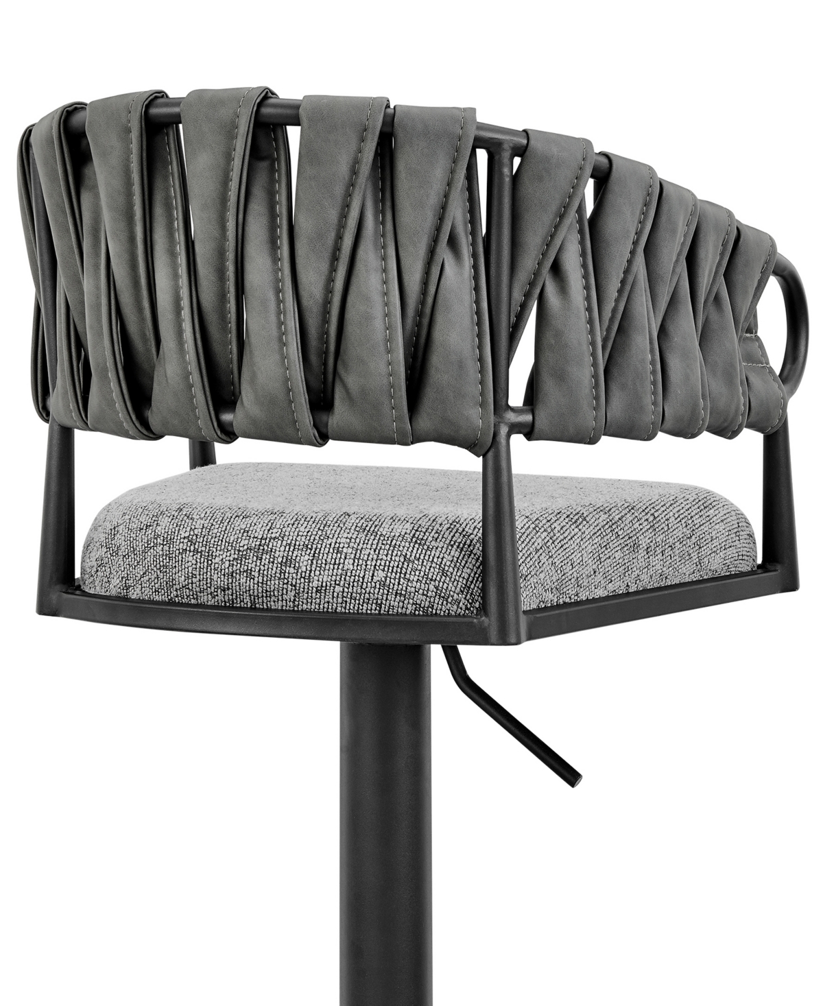 Armen Living 32"-42" Blaise Adjustable Swivel Counter Or Bar Stool In Metal With Fabric And Faux Leather In Gray