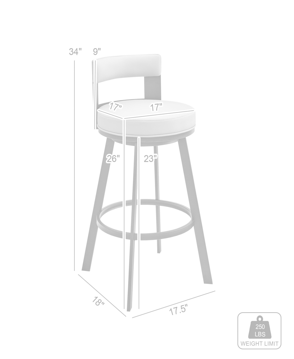 Armen Living Flynn 26" Swivel Counter Stool In Metal With Light Faux Leather In Light Gray,black