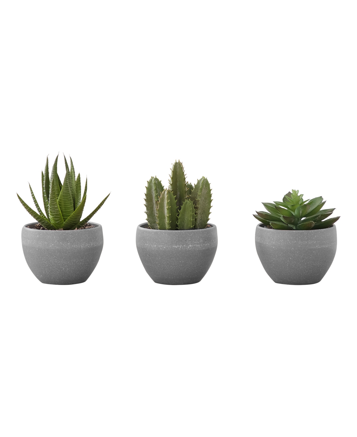 6" Indoor Artificial Succulent Plants with Decorative Grey Cement Pots, Set Of 3 - Green