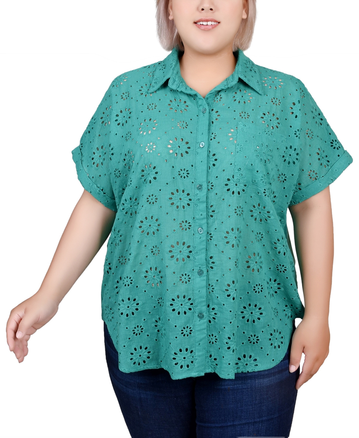 NY COLLECTION PLUS SIZE SHORT SLEEVE BLOUSE 