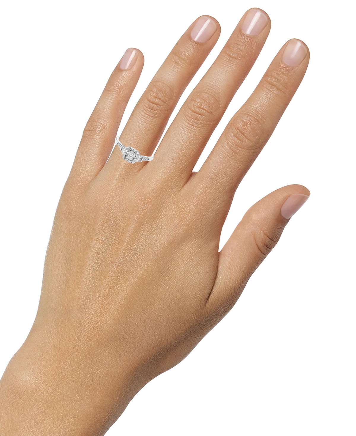 Shop Macy's Diamond Halo Engagement Ring (1/4 Ct. T.w.) In 14k White Gold