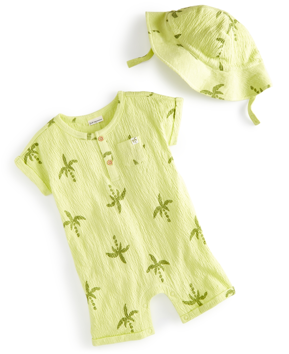 Shop First Impressions Baby Boys 2-pc. Large Palm Henley Romper & Hat Set, Created For Macy's In Citrus Fruit