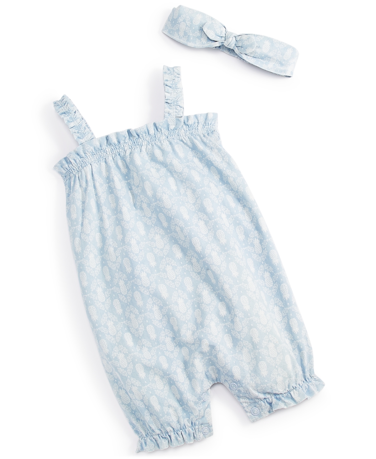 Shop First Impressions Baby Girls Pineapple Stamps Printed Romper & Headband, 2 Piece Set, Created For Macy's In Lt Wsh Chambray