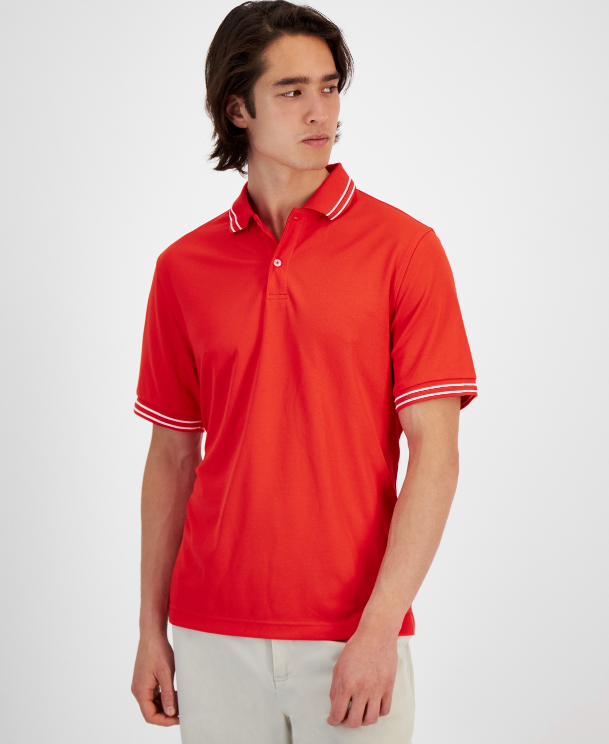 Shop Club Room Men's Performance Stripe Polo, Created For Macy's In Papaya Punch