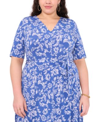 MSK Plus Size Printed Tie-Waist Midi Dress