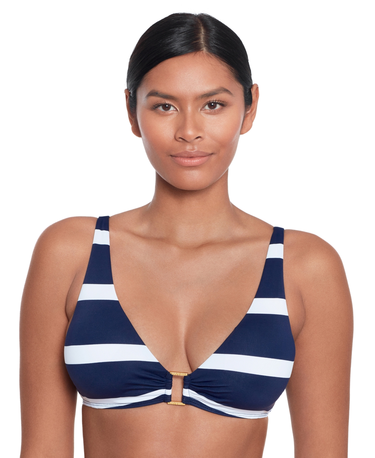 Shop Lauren Ralph Lauren Women's Striped O-ring Bikini Top In Dark Navy