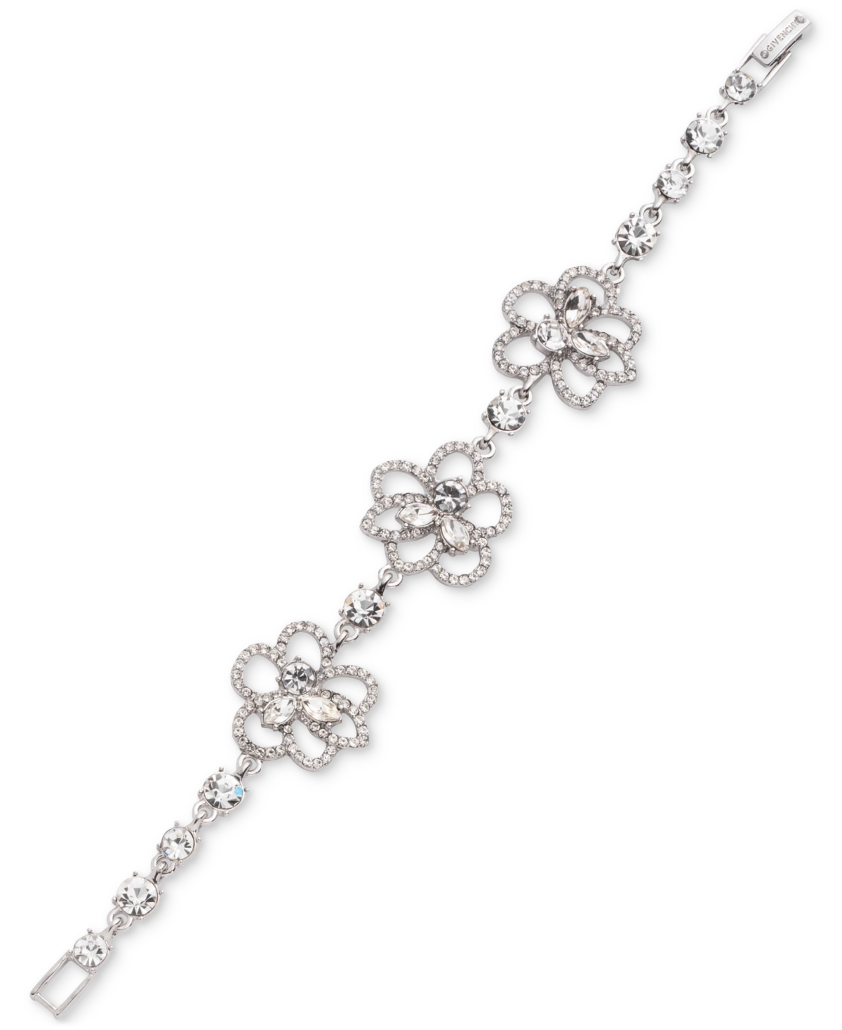 Pave & Crystal Flower Flex Bracelet - Crystal Wh