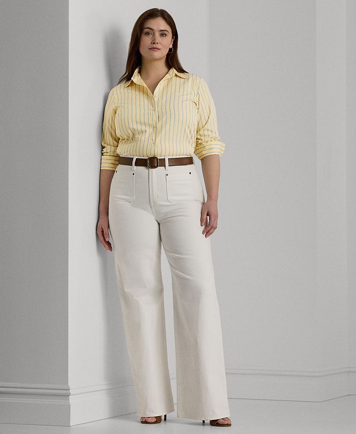 Lauren Ralph Lauren Plus Size Cotton Striped Shirt - Macy's