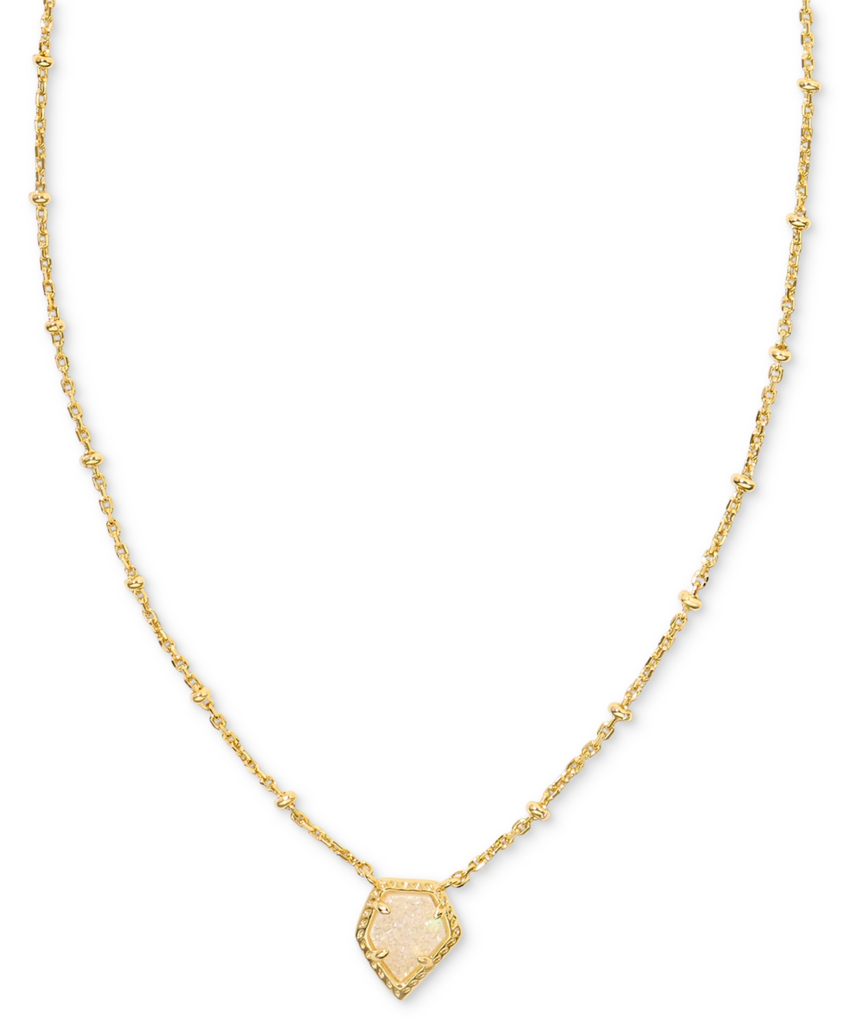 14k Gold-Plated Framed Drusy Stone 19" Adjustable Pendant Necklace - Gold Iride