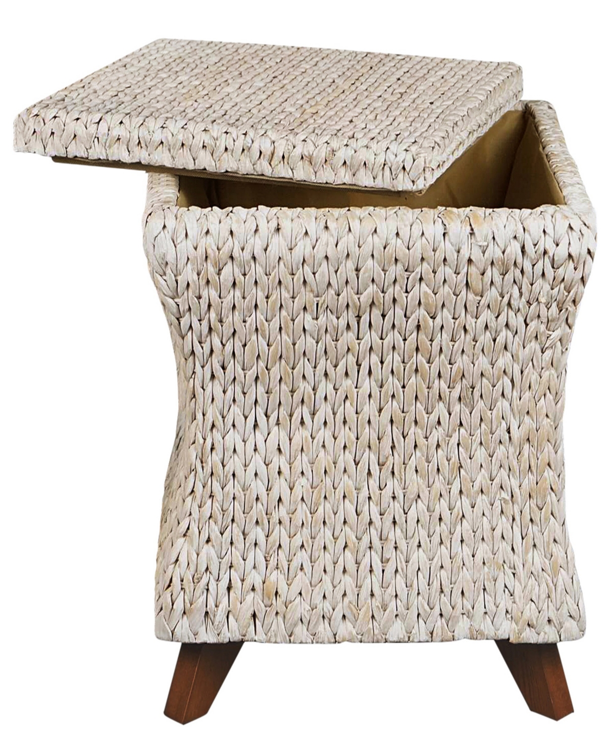 Gallerie Decor Bali Breeze Square Flared Storage Table, Ottoman In Whitewash Patina