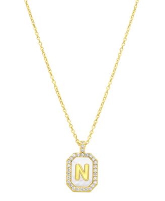Adornia 14K Gold-Plated White Mother-of-Pearl Initial Tablet Necklace - White- N 22$