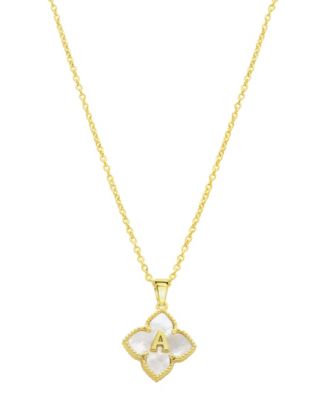 14K Gold-Plated White Mother-of-Pearl Initial Floral Necklace